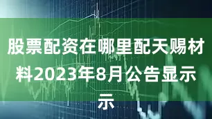 股票配资在哪里配天赐材料2023年8月公告显示